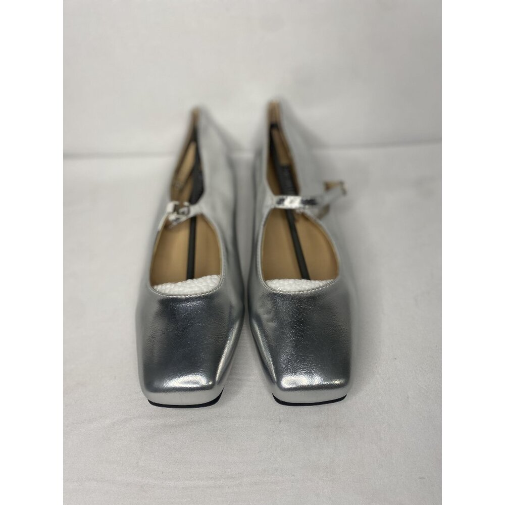 Metallic Silver Square Toe Mary Jane Flats Size 7